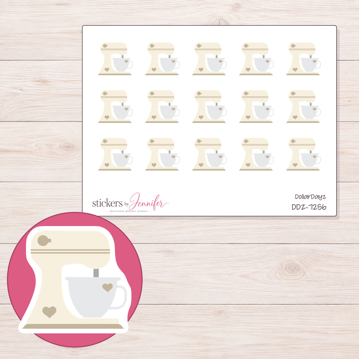 DDZ-7256 planner sticker sheet with enlarged sticker detail