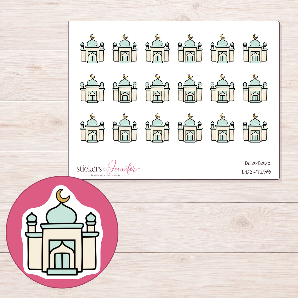DDZ-7258 planner sticker sheet with enlarged sticker detail