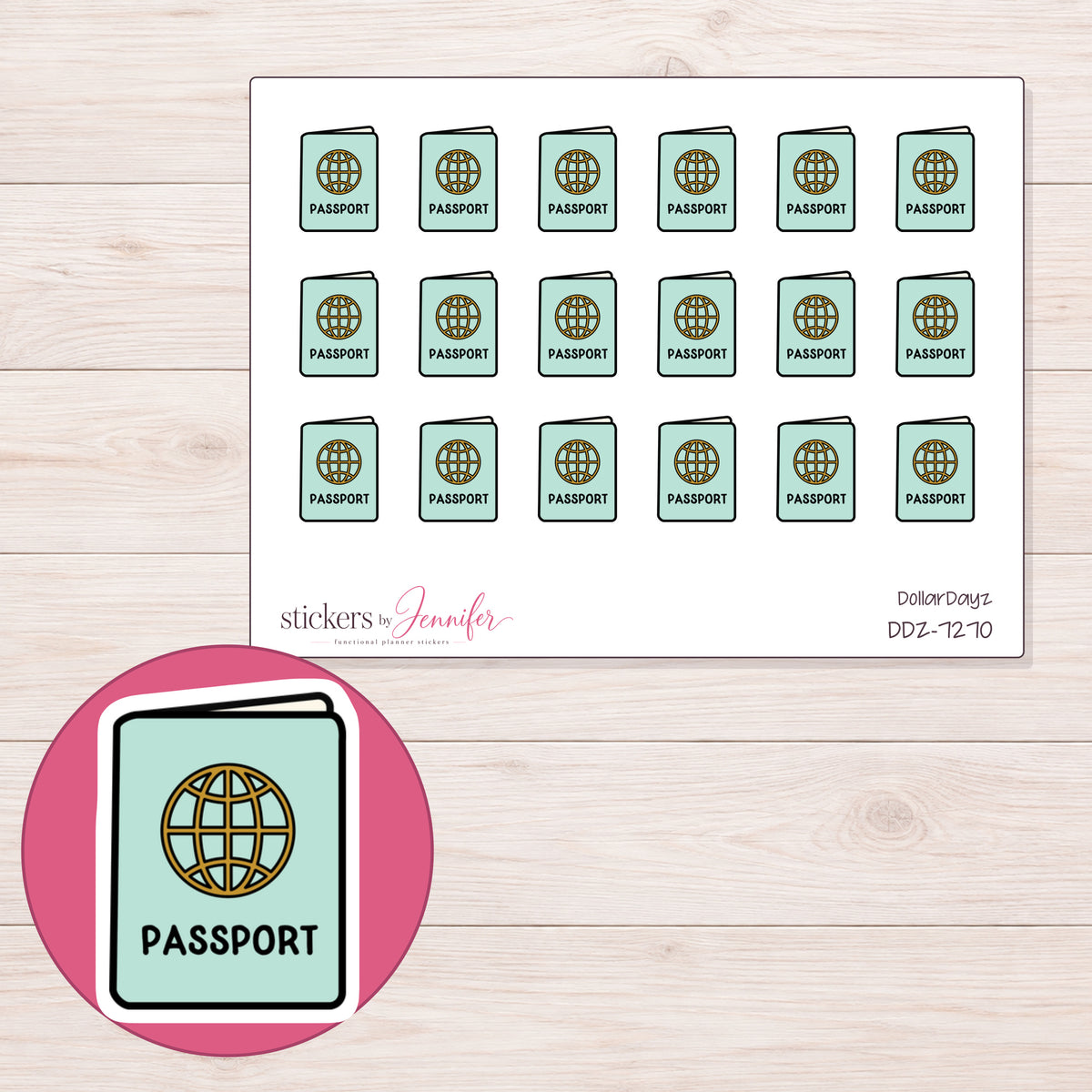 DDZ-7270 planner sticker sheet with enlarged sticker detail