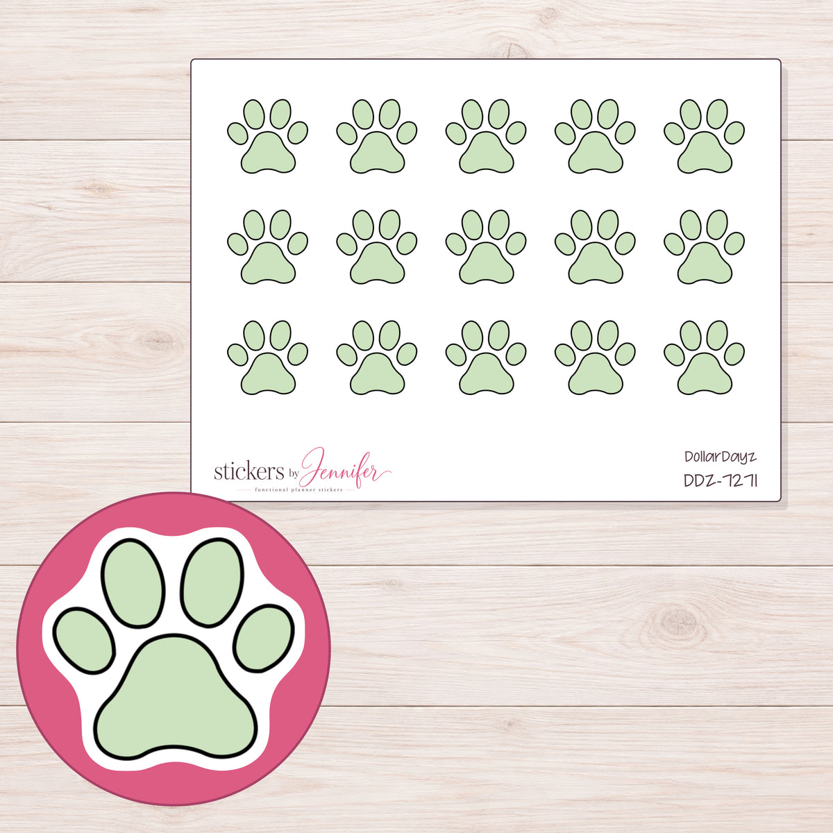 DDZ-7271 planner sticker sheet with enlarged sticker detail