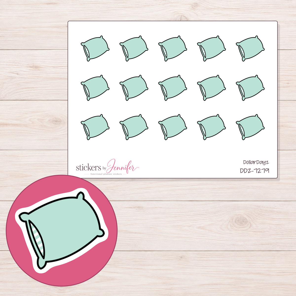 DDZ-7279 planner sticker sheet with enlarged sticker detail