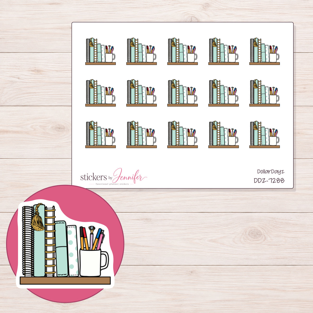DDZ-7288 planner sticker sheet with enlarged sticker detail