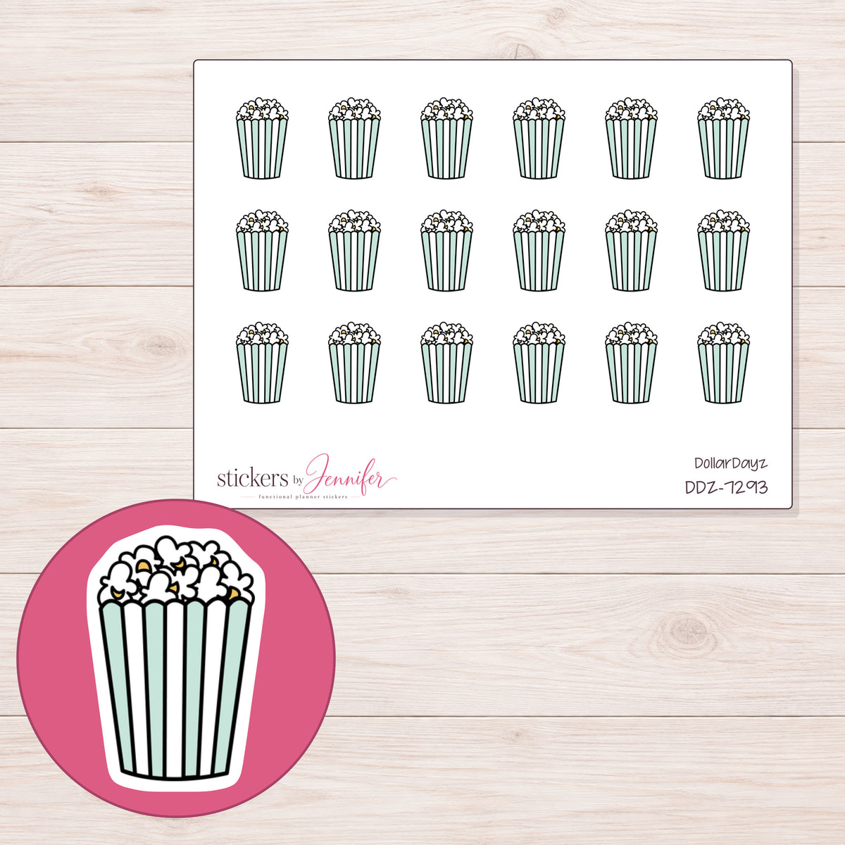 DDZ-7293 planner sticker sheet with enlarged sticker detail