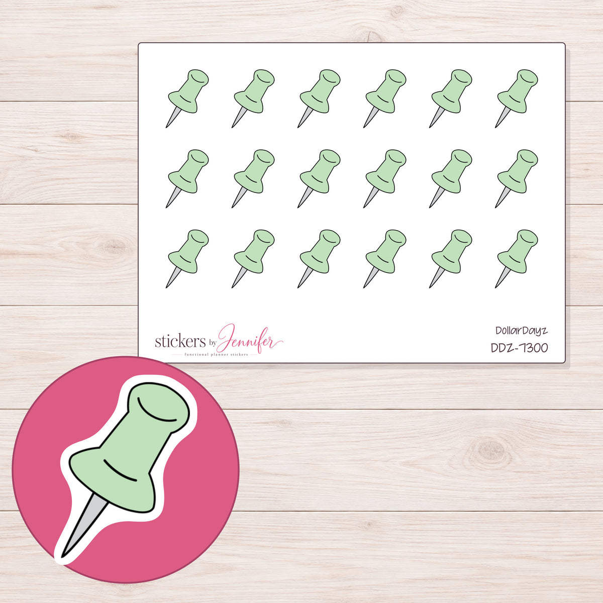 DDZ-7300 planner sticker sheet with enlarged sticker detail