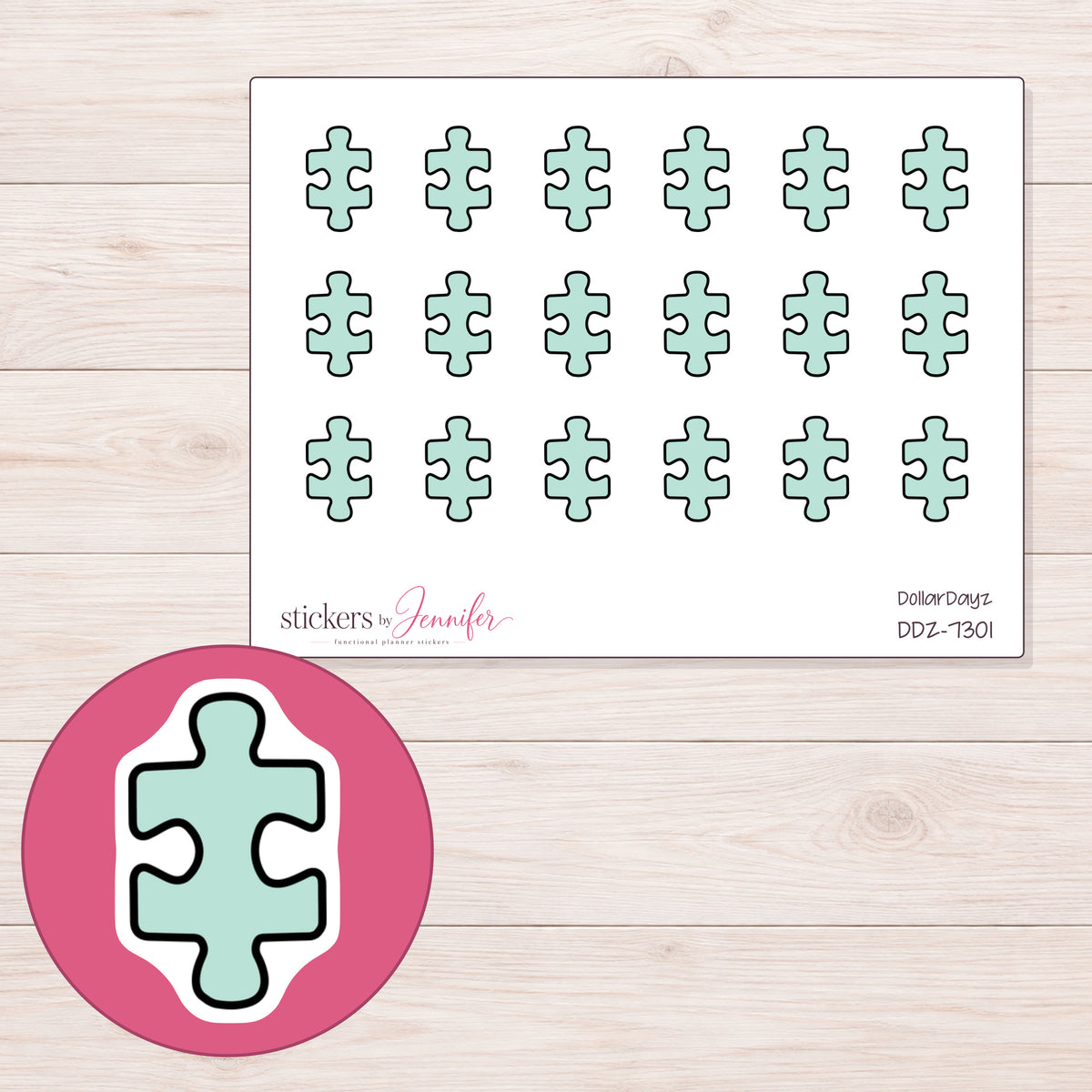 DDZ-7301 planner sticker sheet with enlarged sticker detail