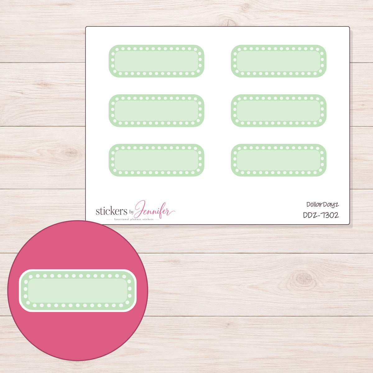 DDZ-7302 planner sticker sheet with enlarged sticker detail