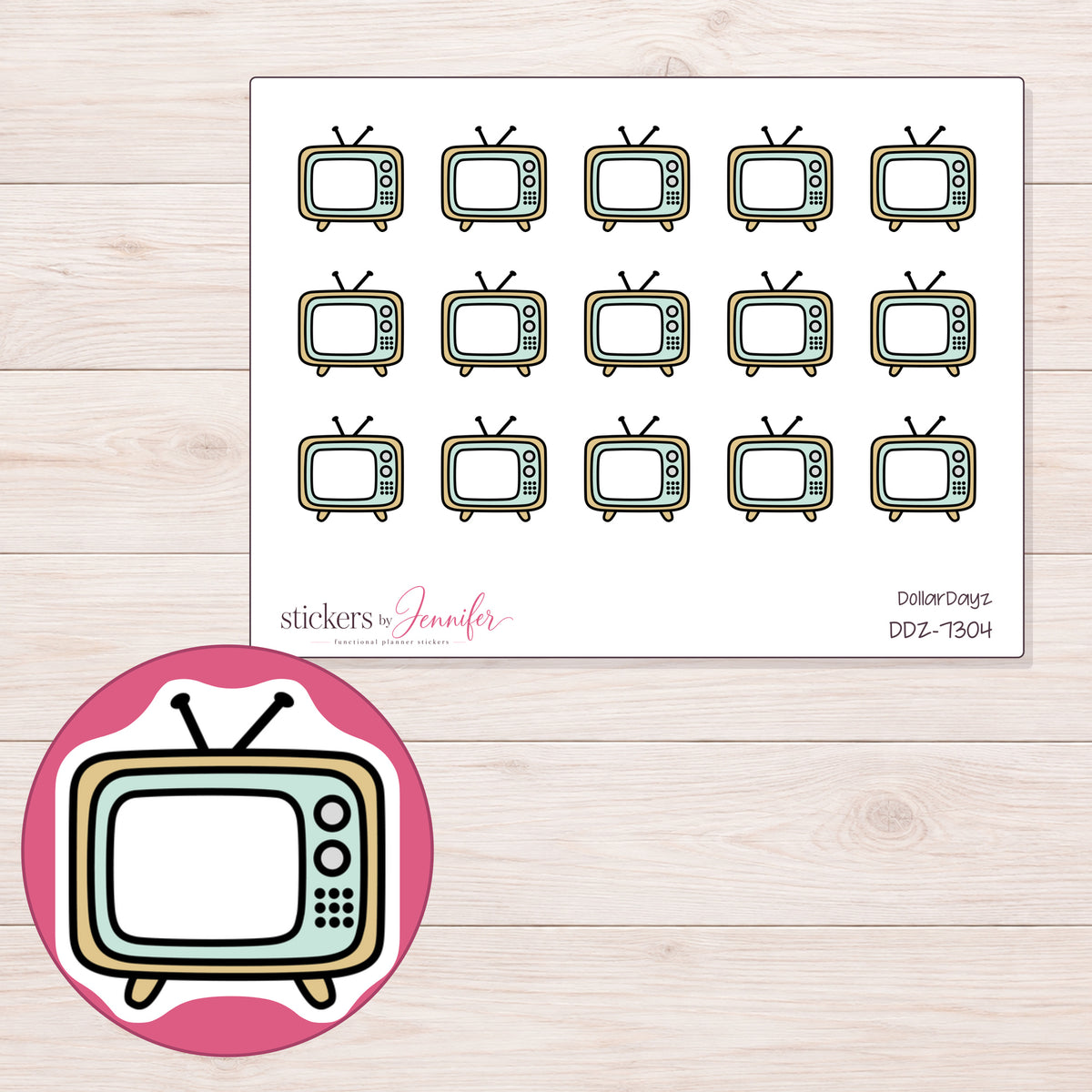 DDZ-7304 planner sticker sheet with enlarged sticker detail