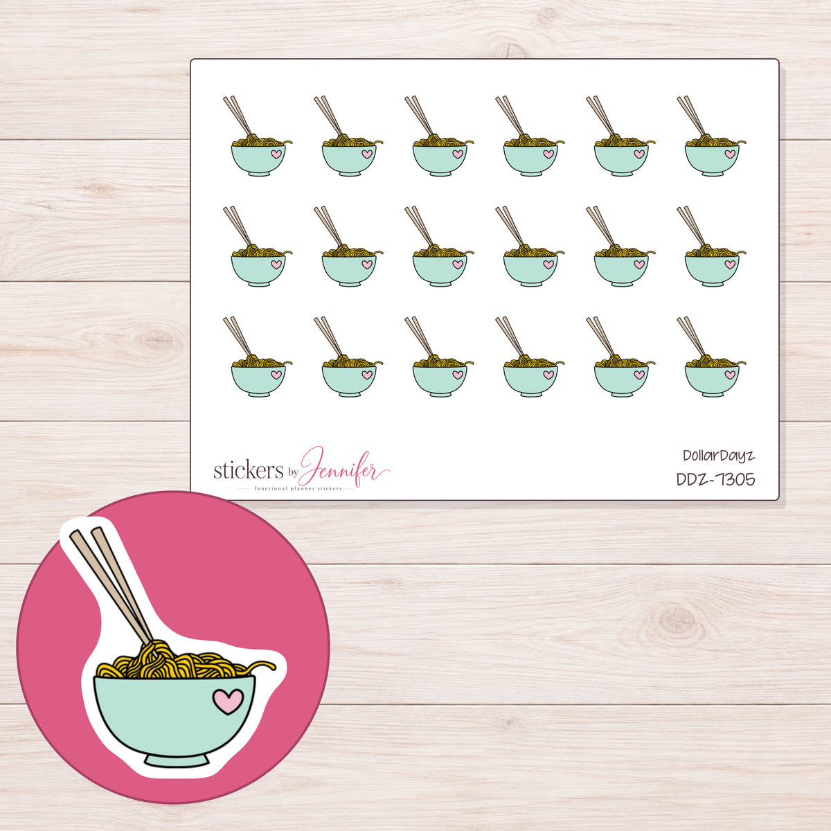 DDZ-7305 planner sticker sheet with enlarged sticker detail