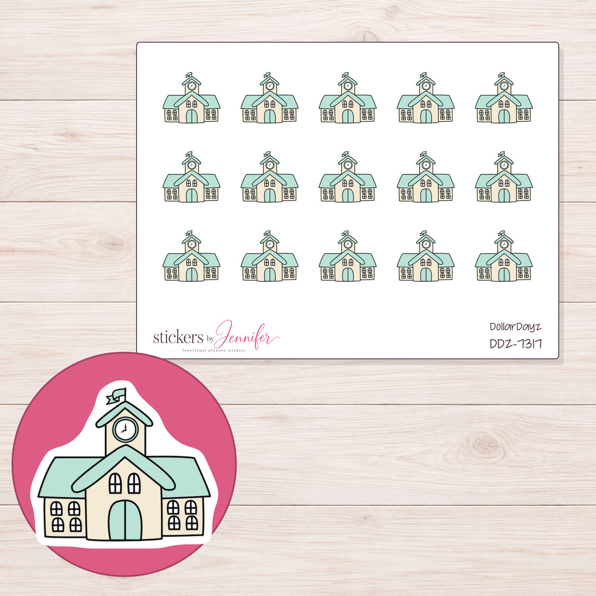 DDZ-7317 planner sticker sheet with enlarged sticker detail