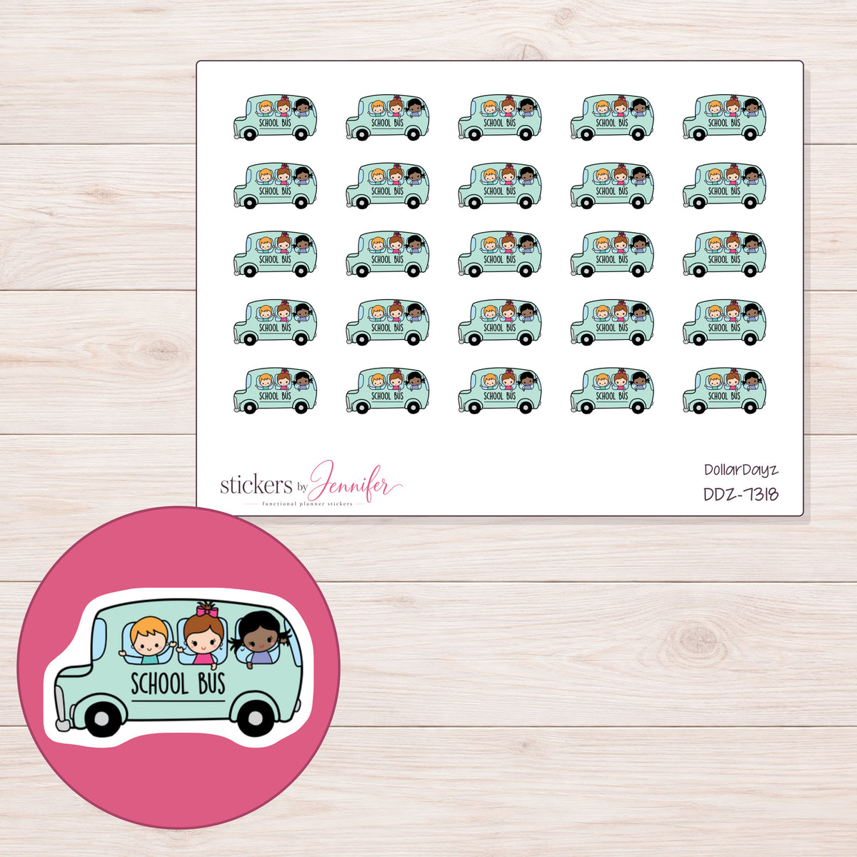 DDZ-7318 planner sticker sheet with enlarged sticker detail