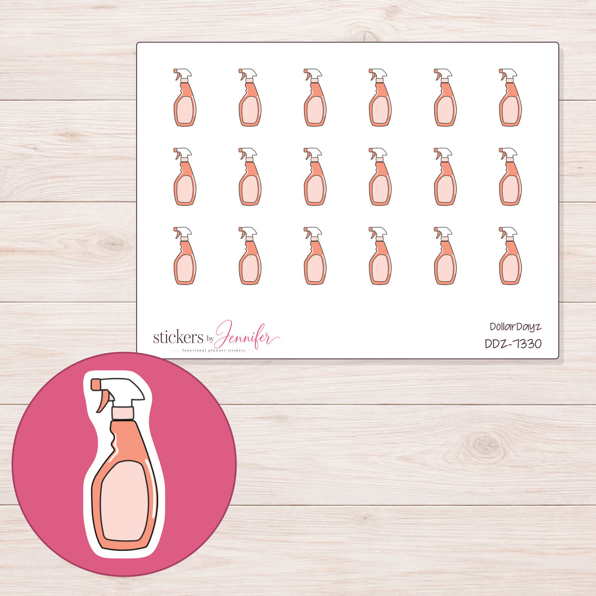 DDZ-7330 planner sticker sheet with enlarged sticker detail