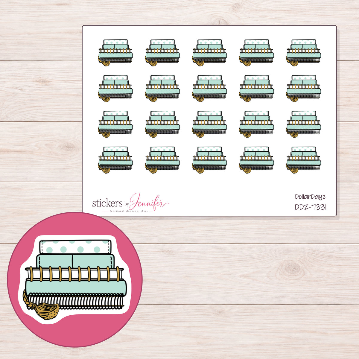 DDZ-7331 planner sticker sheet with enlarged sticker detail