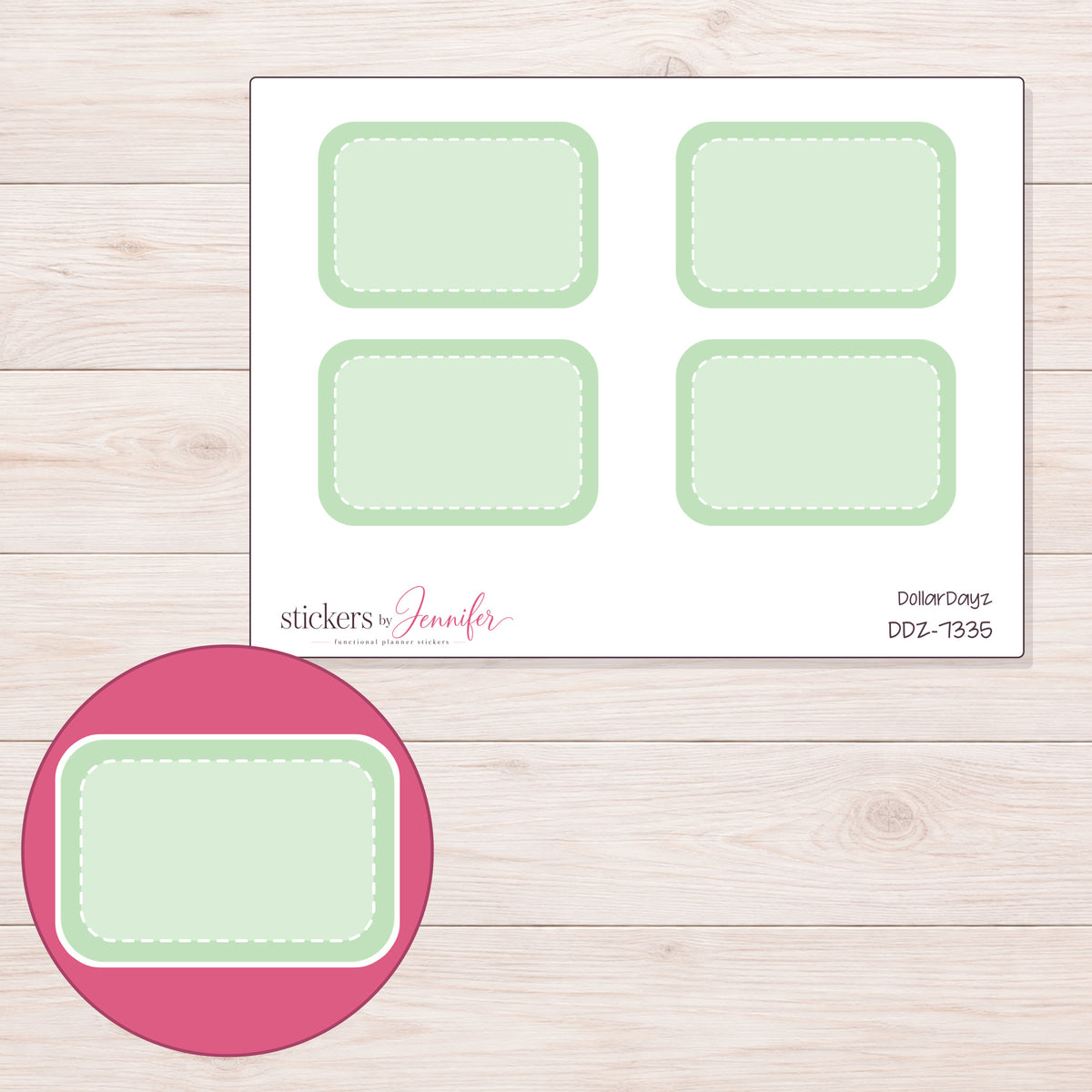 DDZ-7335 planner sticker sheet with enlarged sticker detail