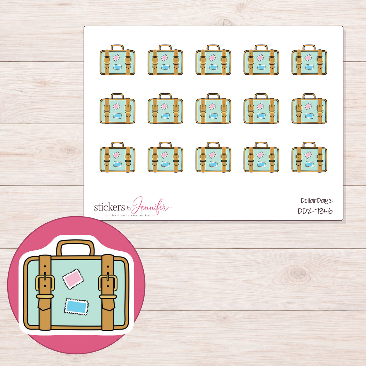 DDZ-7346 planner sticker sheet with enlarged sticker detail