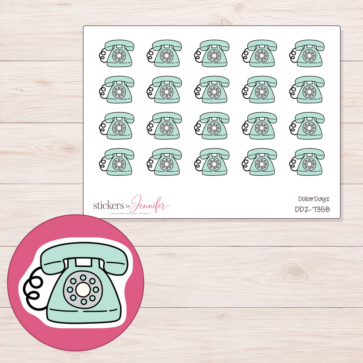 DDZ-7358 planner sticker sheet with enlarged sticker detail