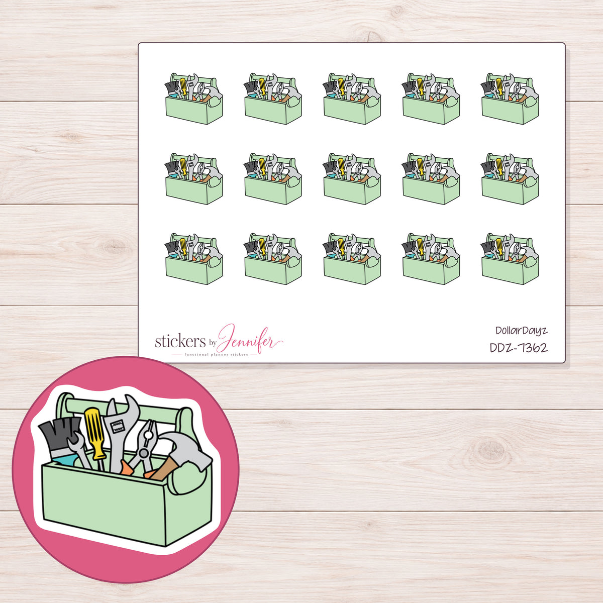 DDZ-7362 planner sticker sheet with enlarged sticker detail