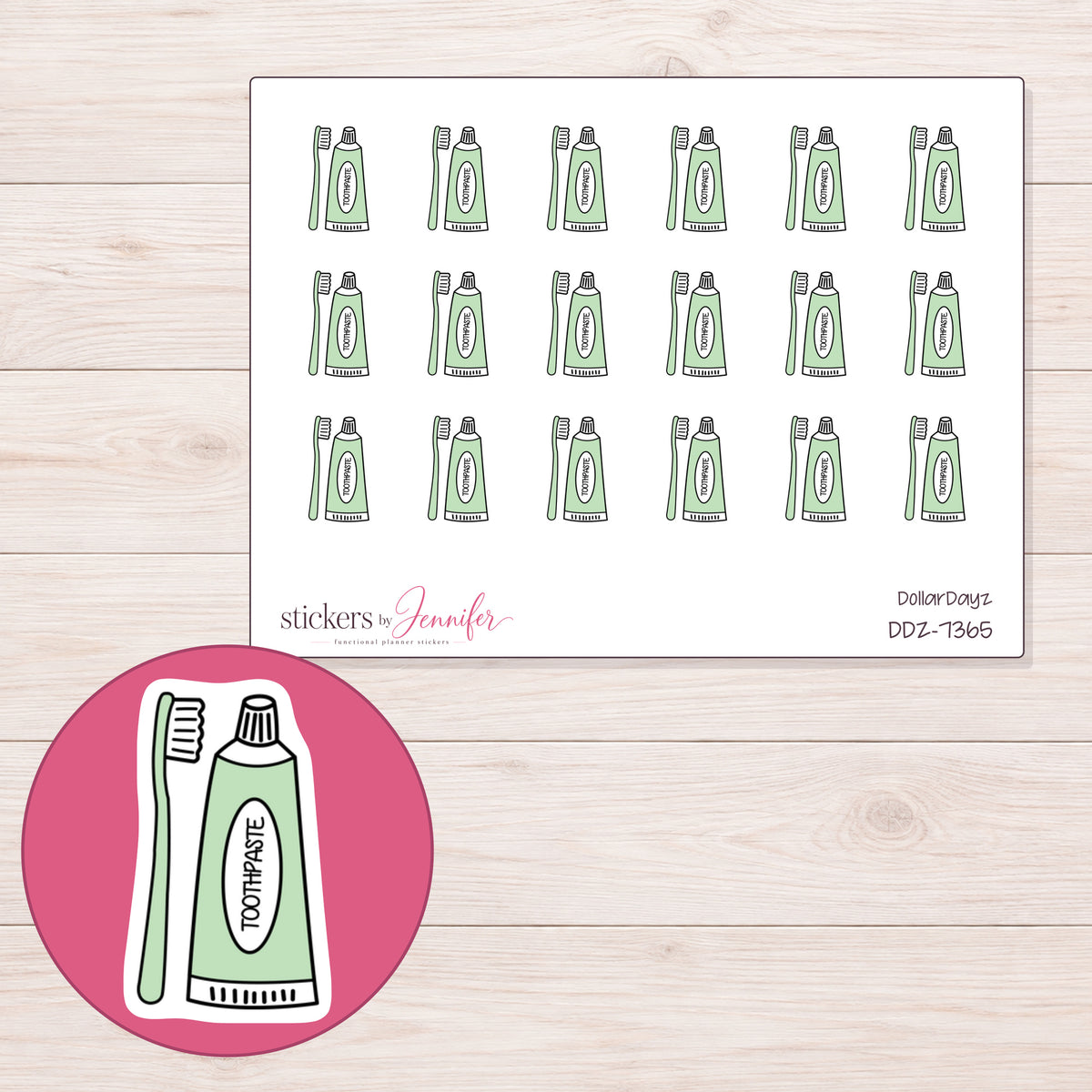 DDZ-7365 planner sticker sheet with enlarged sticker detail