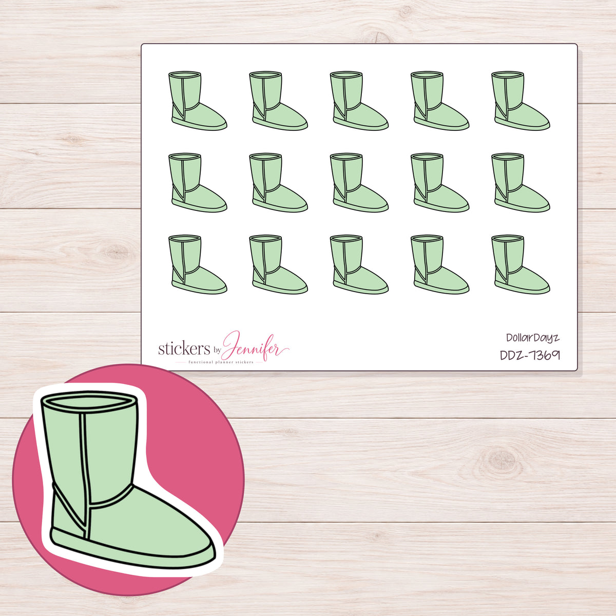 DDZ-7369 planner sticker sheet with enlarged sticker detail