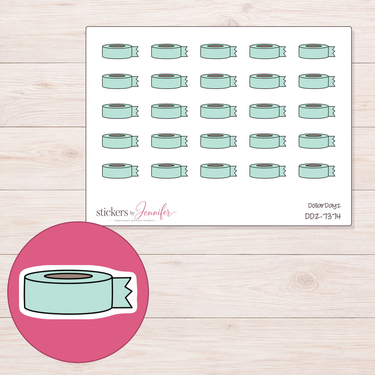 DDZ-7374 planner sticker sheet with enlarged sticker detail