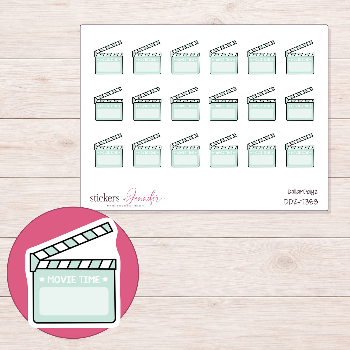 DDZ-7388 planner sticker sheet with enlarged sticker detail