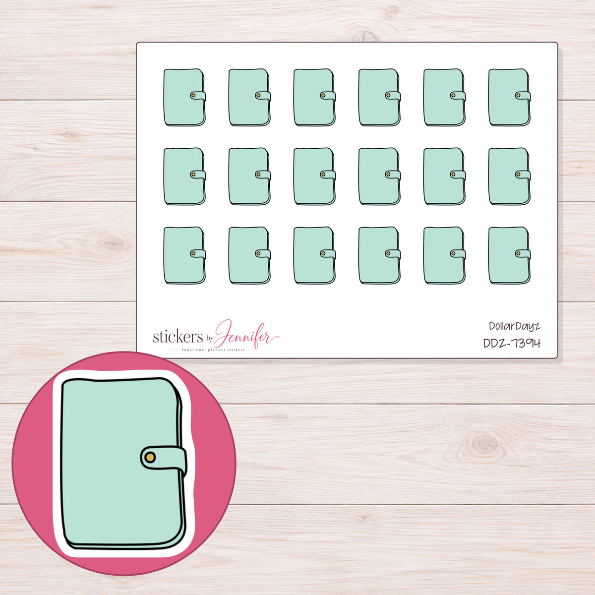 DDZ-7394 planner sticker sheet with enlarged sticker detail