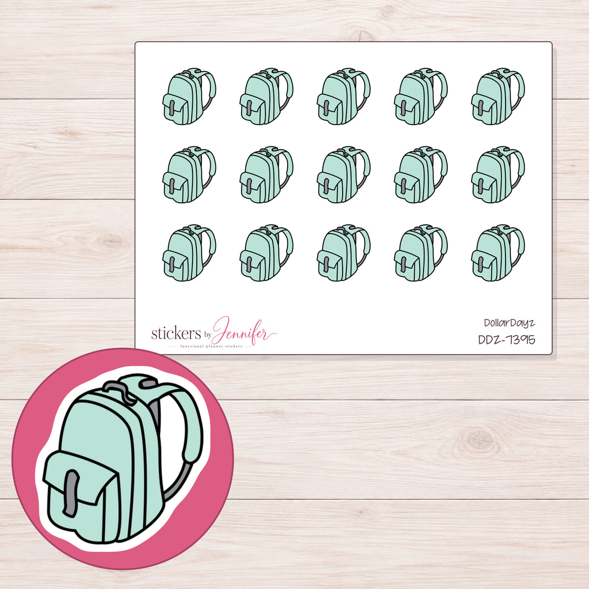 DDZ-7395 planner sticker sheet with enlarged sticker detail