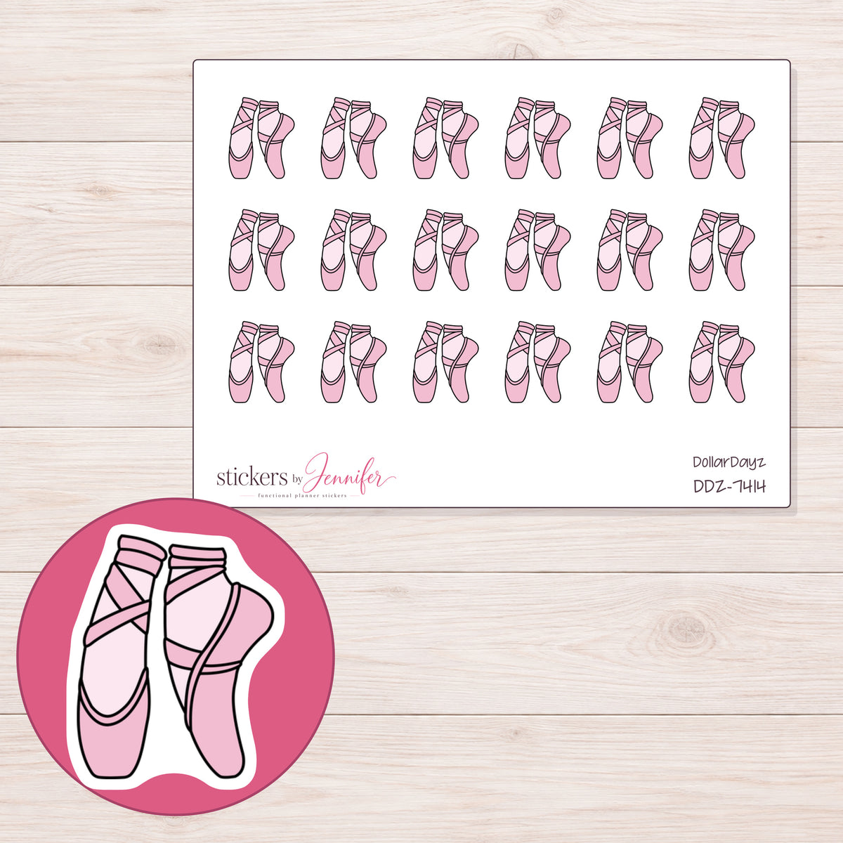 DDZ-7414 planner sticker sheet with enlarged sticker detail
