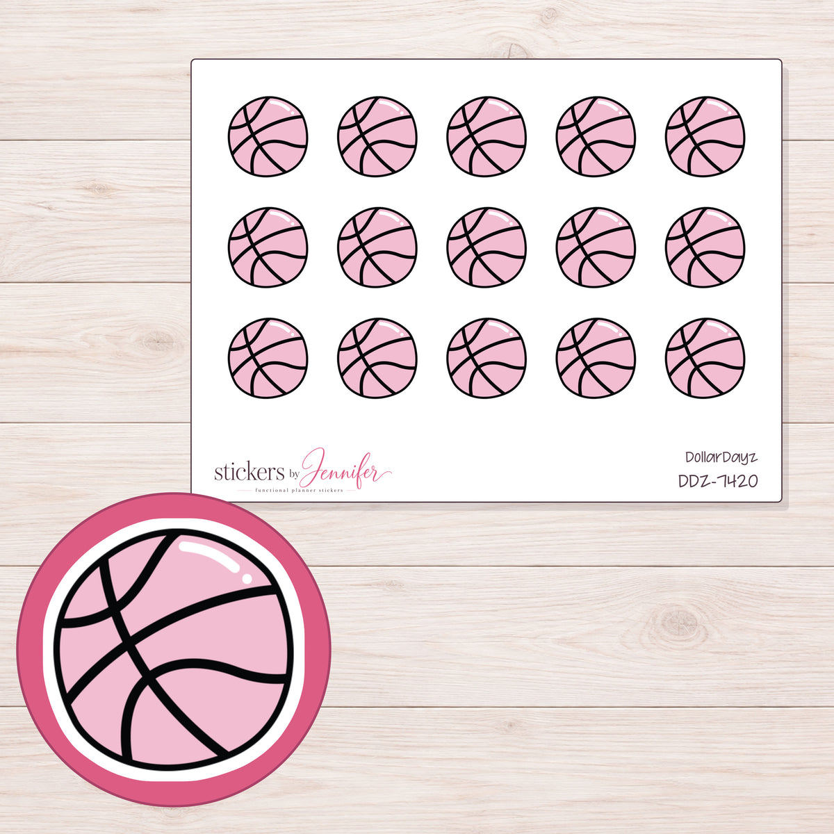 DDZ-7420 planner sticker sheet with enlarged sticker detail