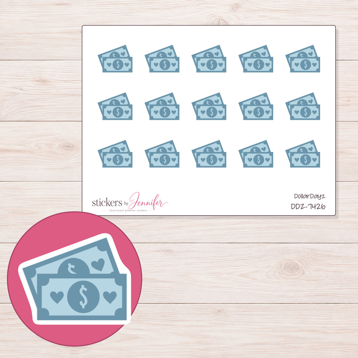 DDZ-7426 planner sticker sheet with enlarged sticker detail