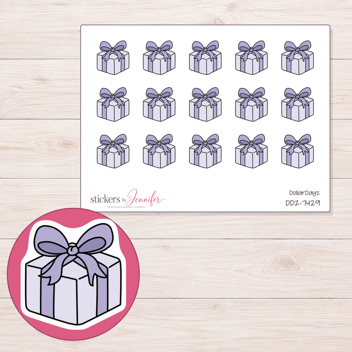 DDZ-7429 planner sticker sheet with enlarged sticker detail