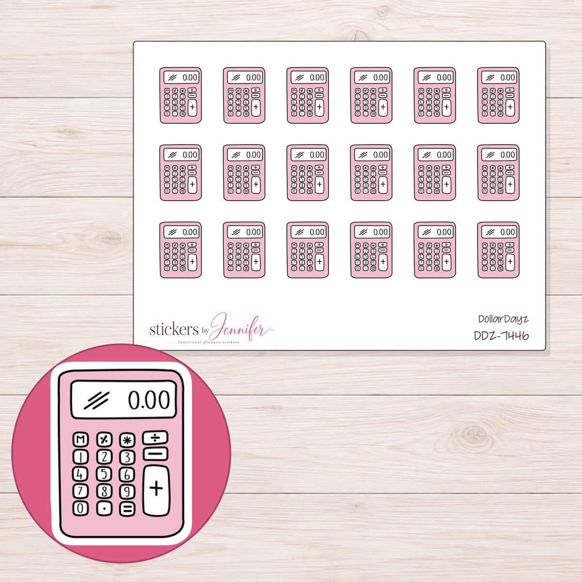 DDZ-7446 planner sticker sheet with enlarged sticker detail