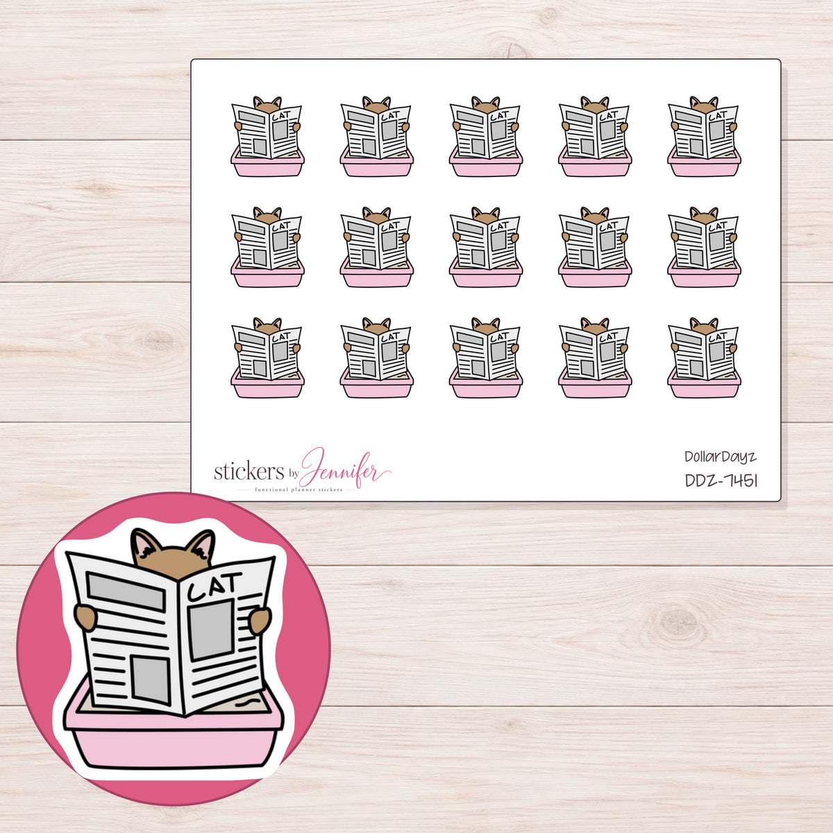 DDZ-7451 planner sticker sheet with enlarged sticker detail