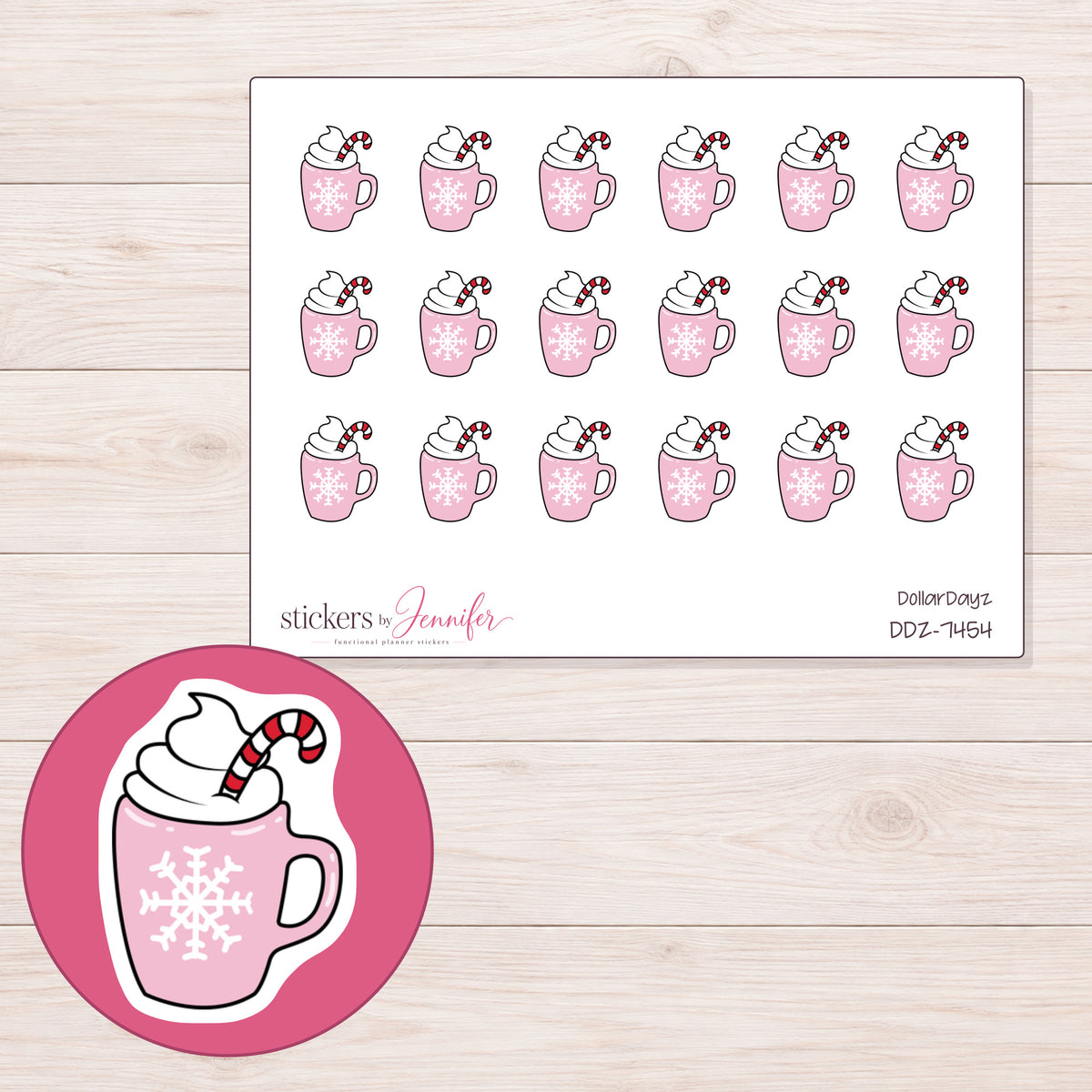 DDZ-7454 planner sticker sheet with enlarged sticker detail