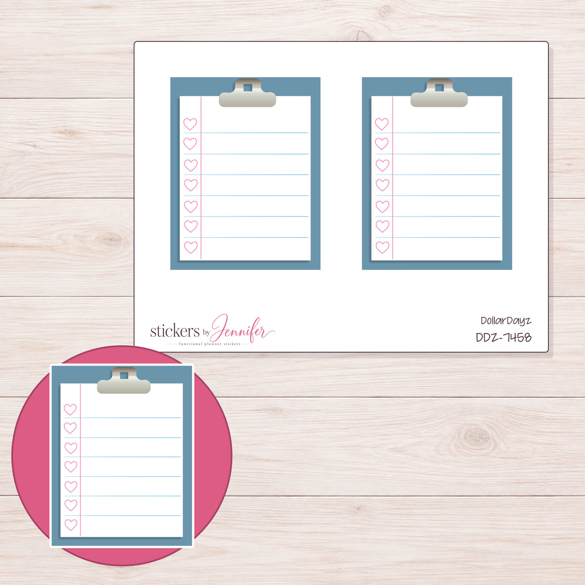 DDZ-7458 planner sticker sheet with enlarged sticker detail