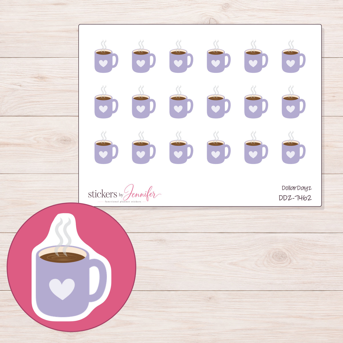 DDZ-7462 planner sticker sheet with enlarged sticker detail