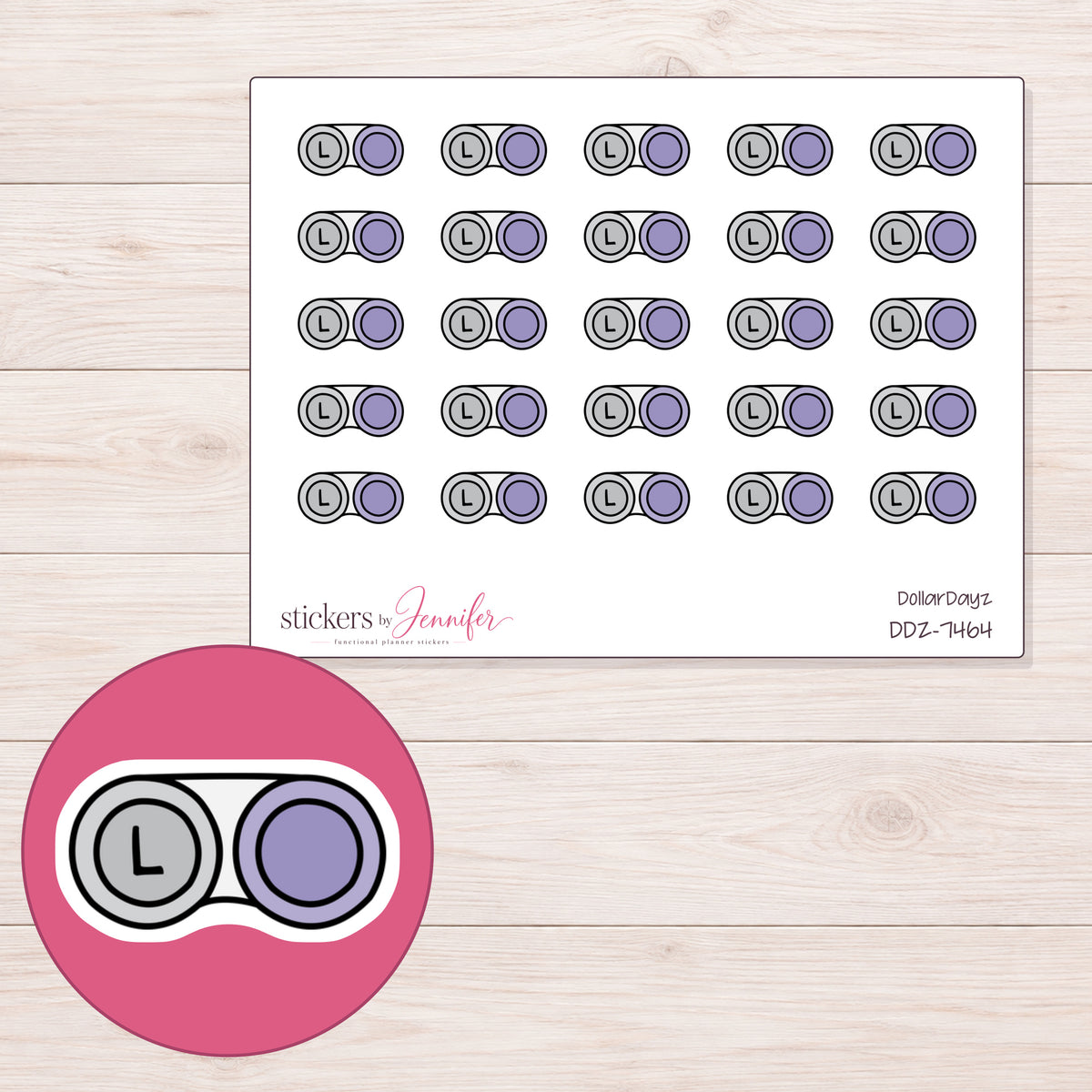 DDZ-7464 planner sticker sheet with enlarged sticker detail