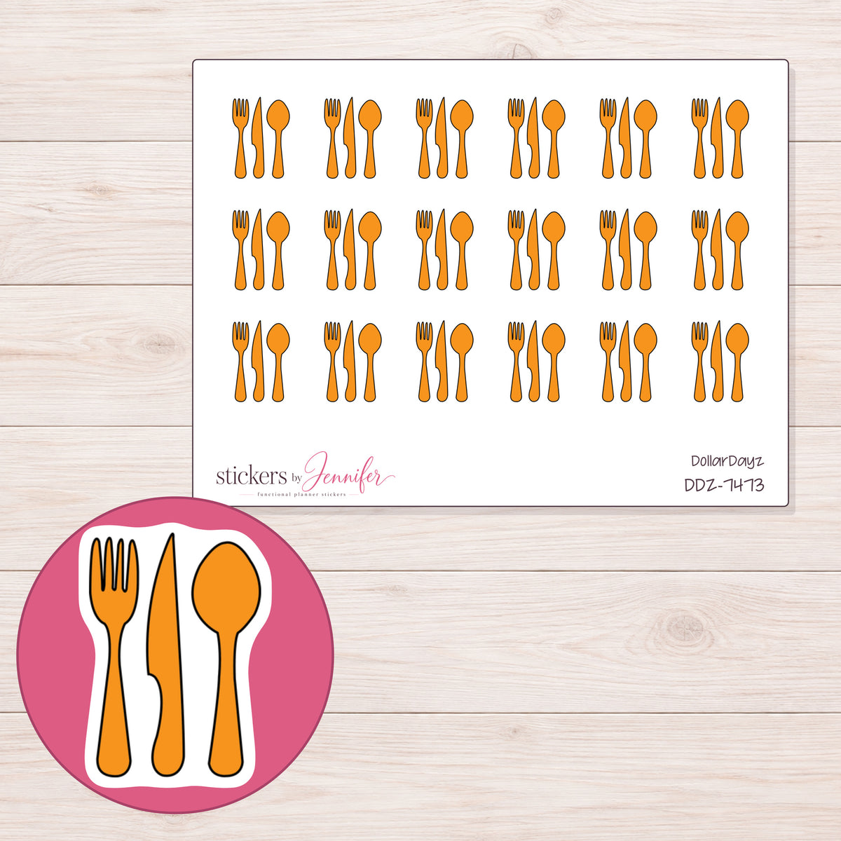 DDZ-7473 planner sticker sheet with enlarged sticker detail