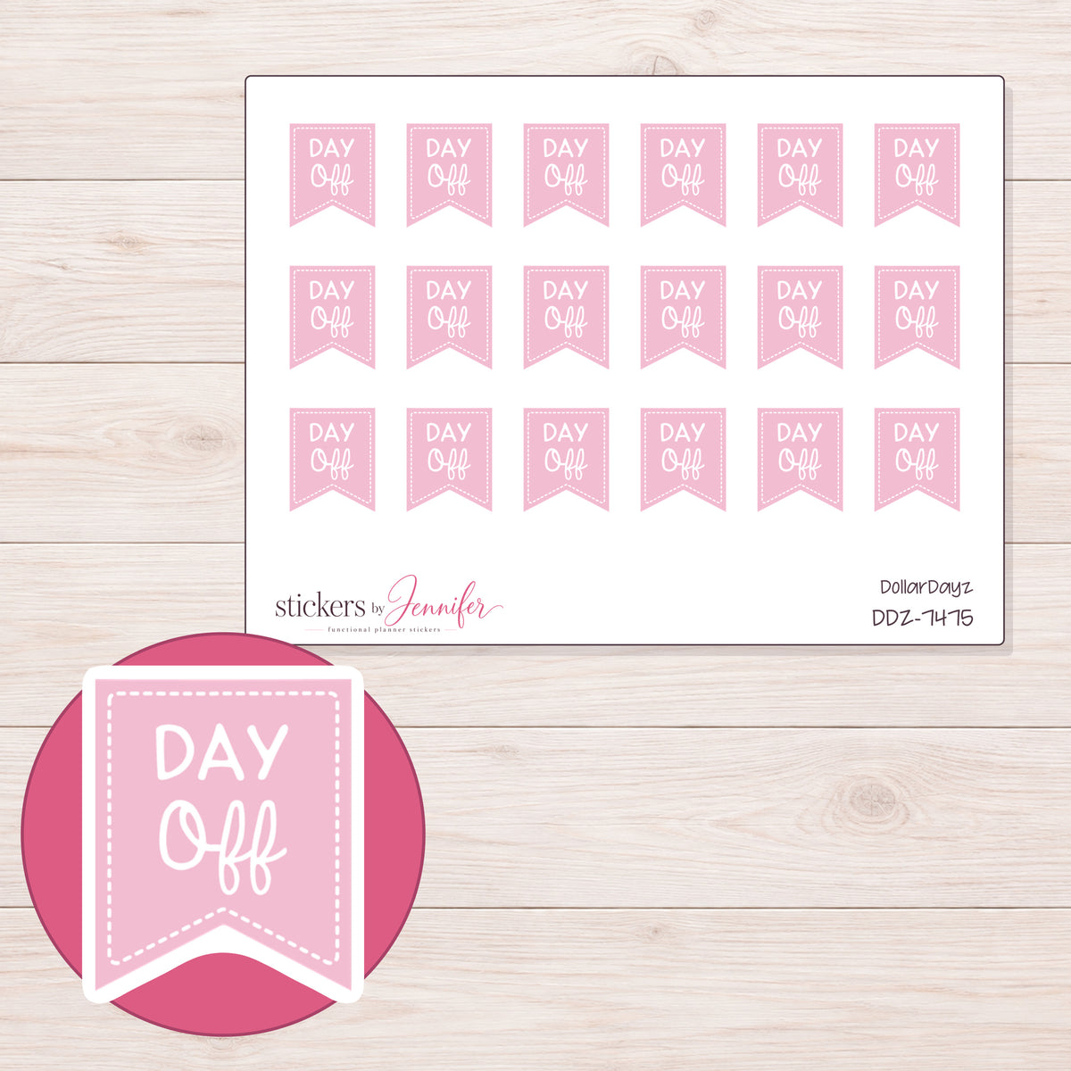 DDZ-7475 planner sticker sheet with enlarged sticker detail