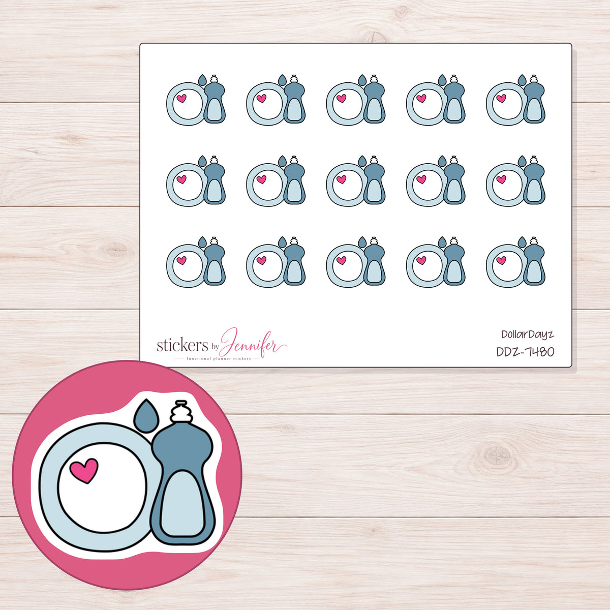 DDZ-7480 planner sticker sheet with enlarged sticker detail