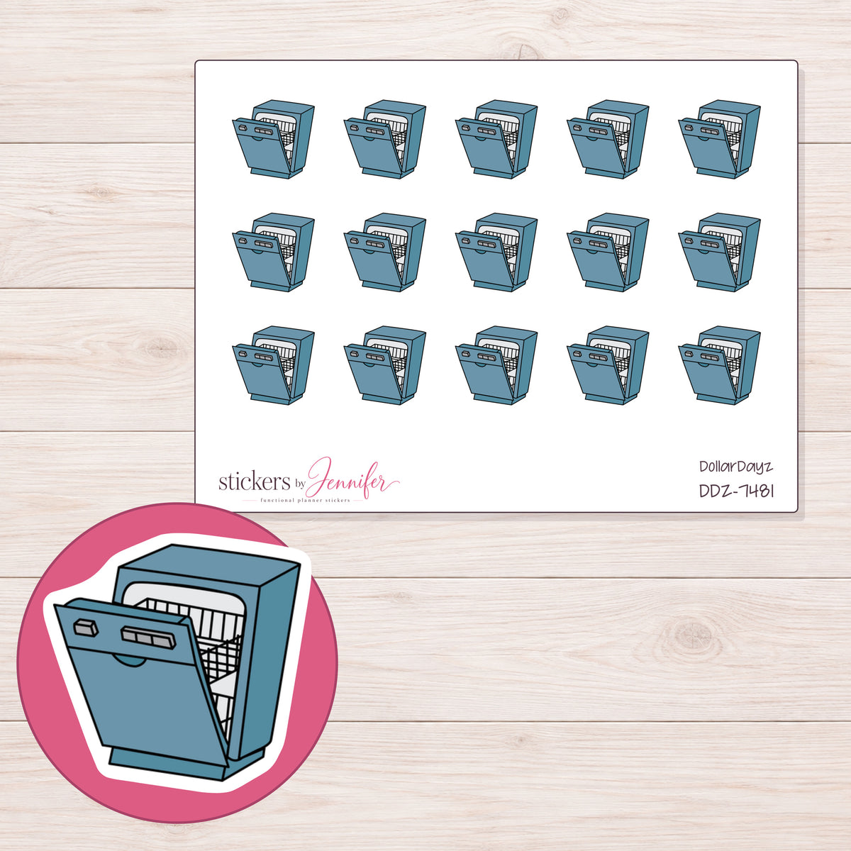 DDZ-7481 planner sticker sheet with enlarged sticker detail