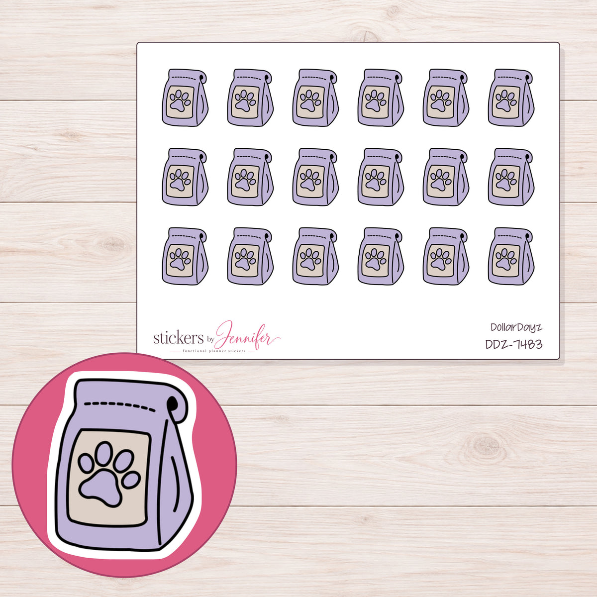 DDZ-7483 planner sticker sheet with enlarged sticker detail