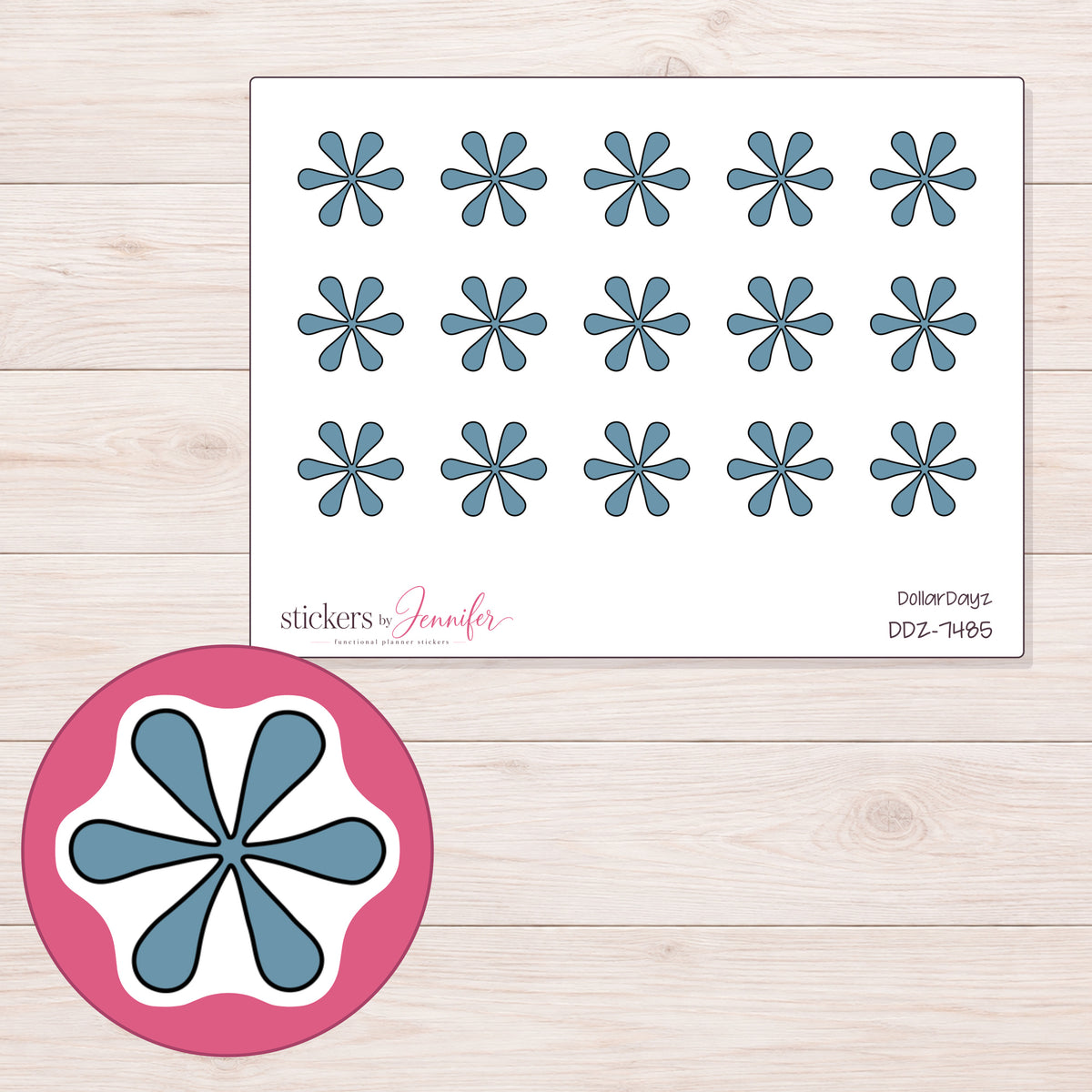 DDZ-7485 planner sticker sheet with enlarged sticker detail