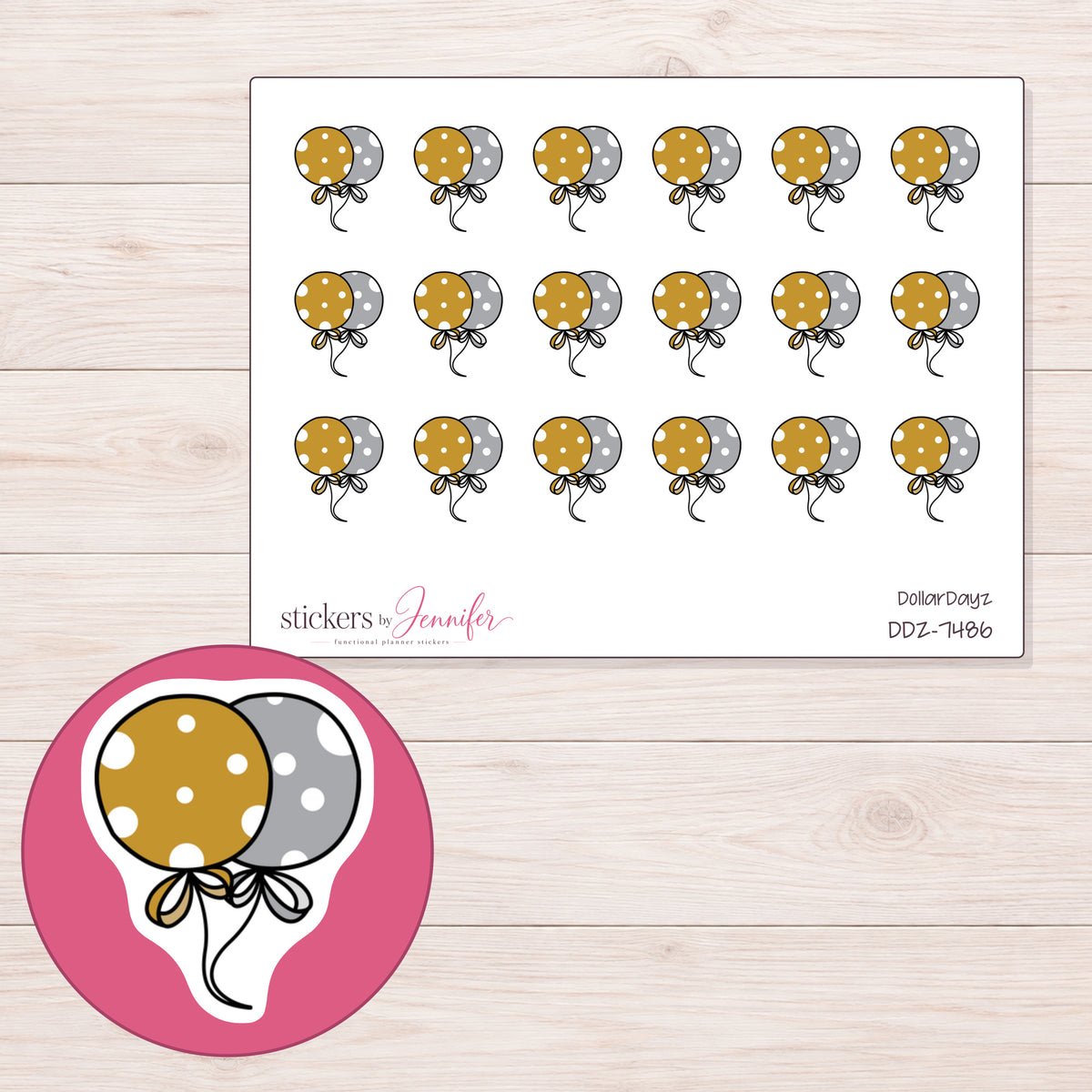 DDZ-7486 planner sticker sheet with enlarged sticker detail