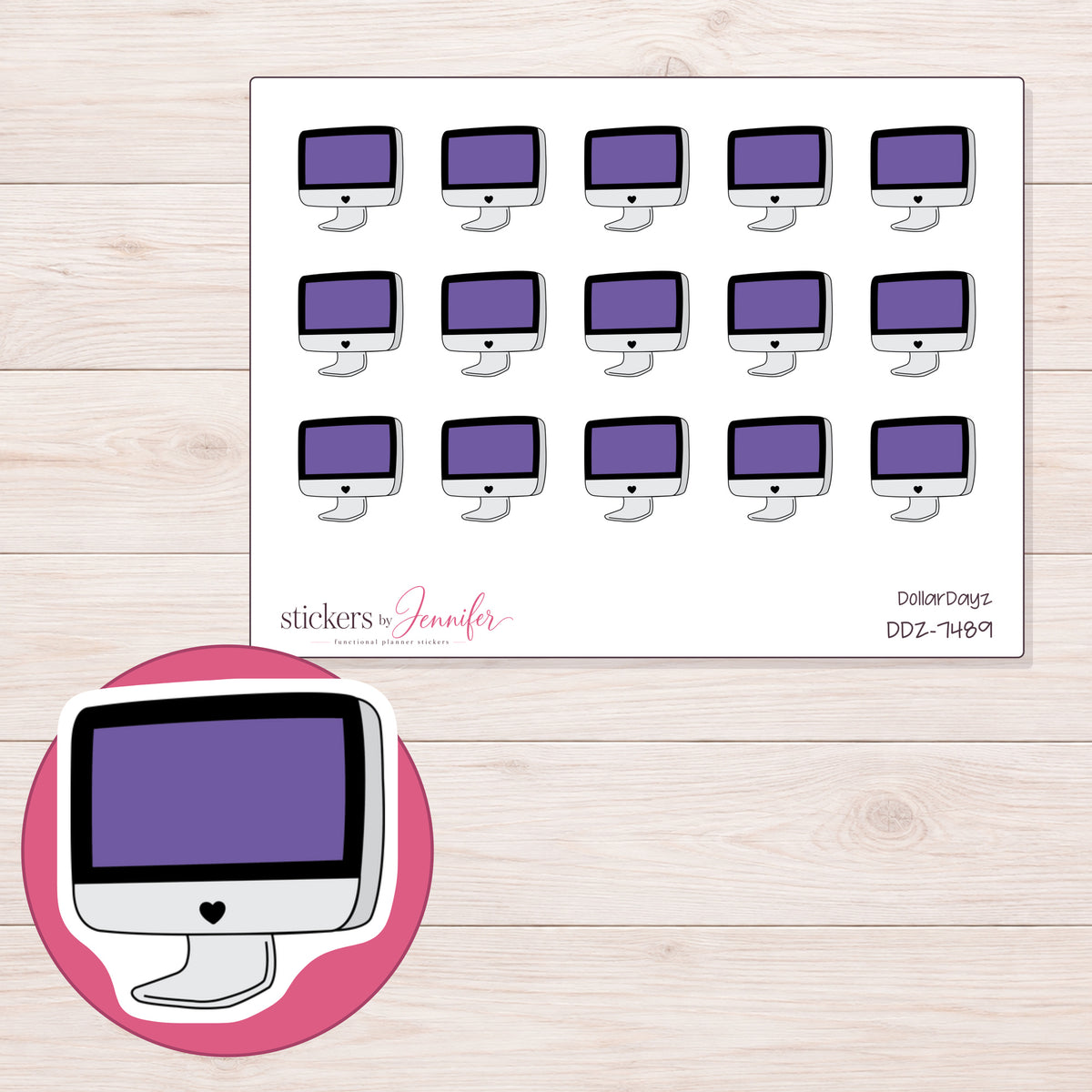 DDZ-7489 planner sticker sheet with enlarged sticker detail