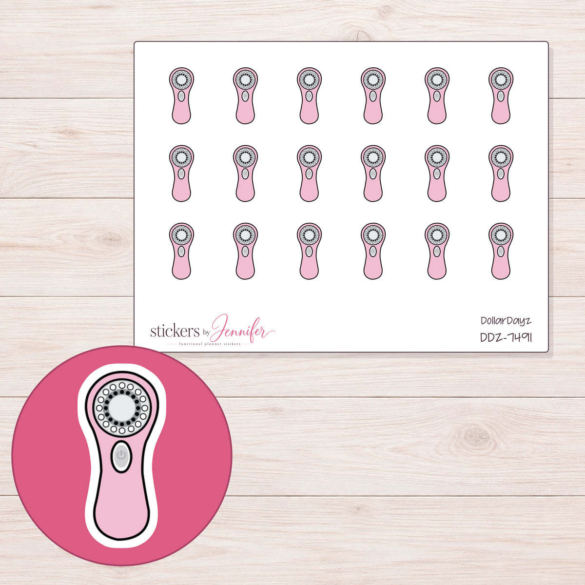 DDZ-7491 planner sticker sheet with enlarged sticker detail