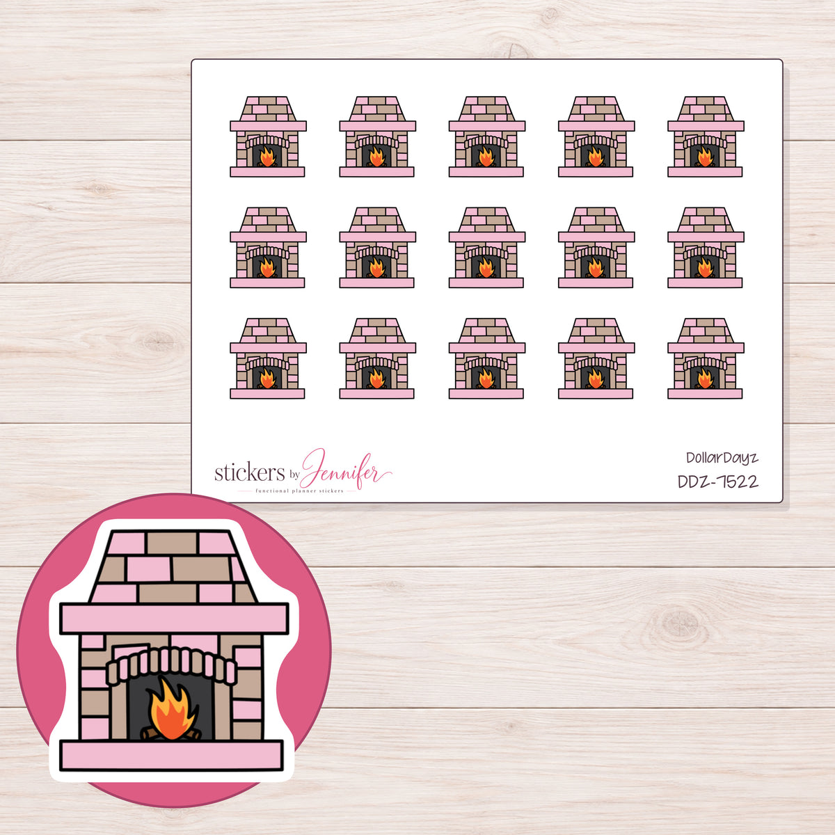 DDZ-7522 planner sticker sheet with enlarged sticker detail