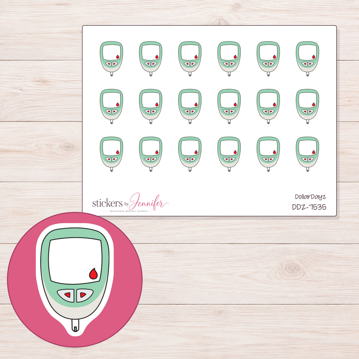 DDZ-7535 planner sticker sheet with enlarged sticker detail