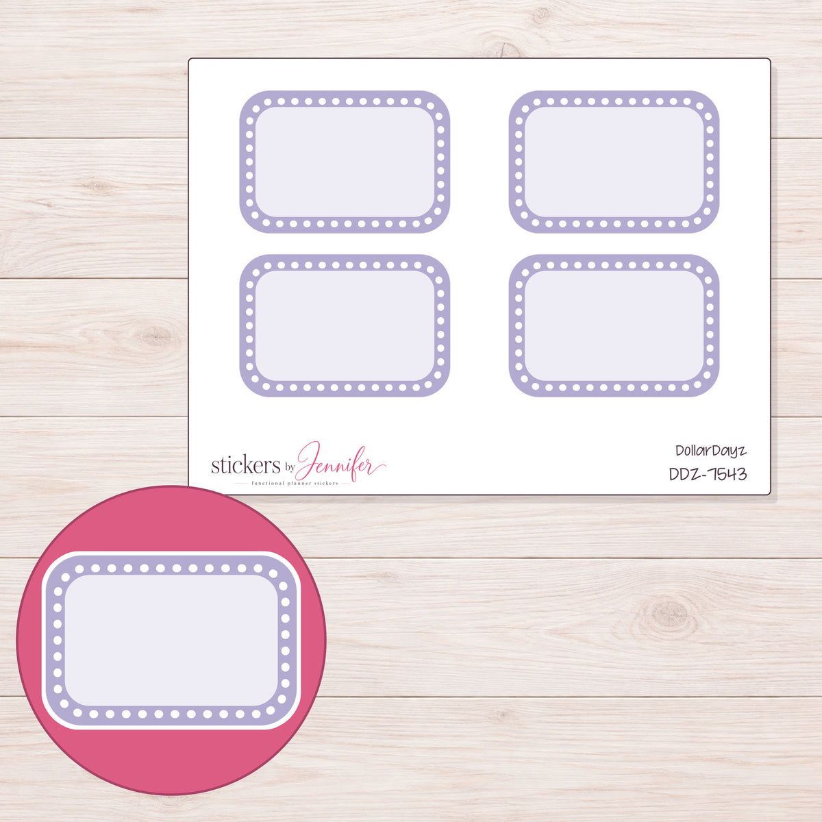 DDZ-7543 planner sticker sheet with enlarged sticker detail
