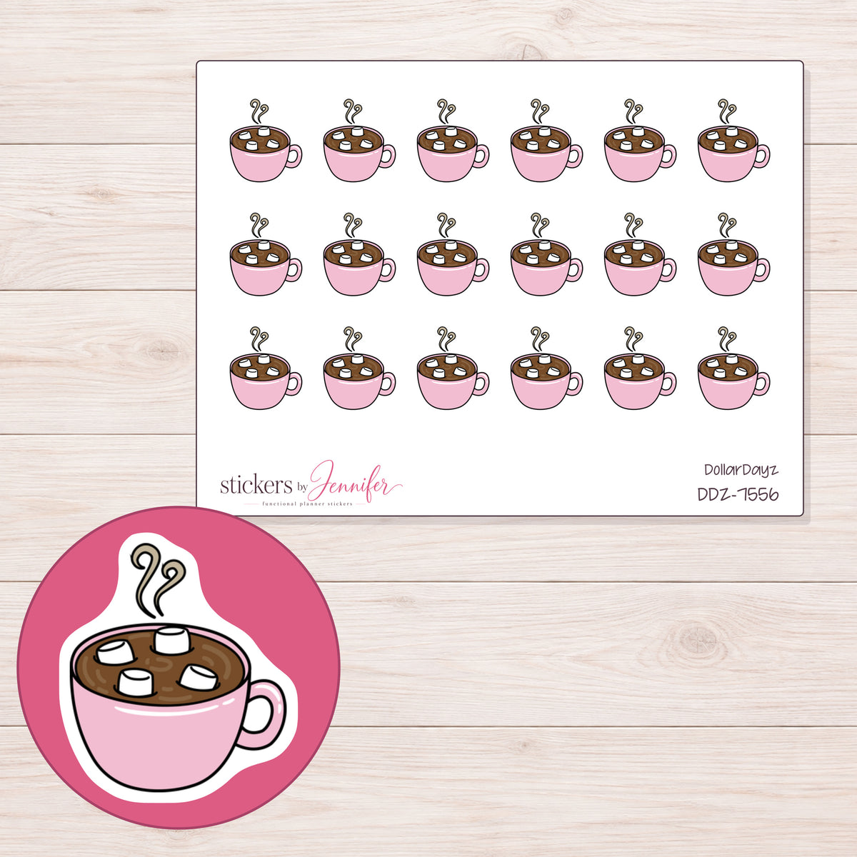 DDZ-7556 planner sticker sheet with enlarged sticker detail