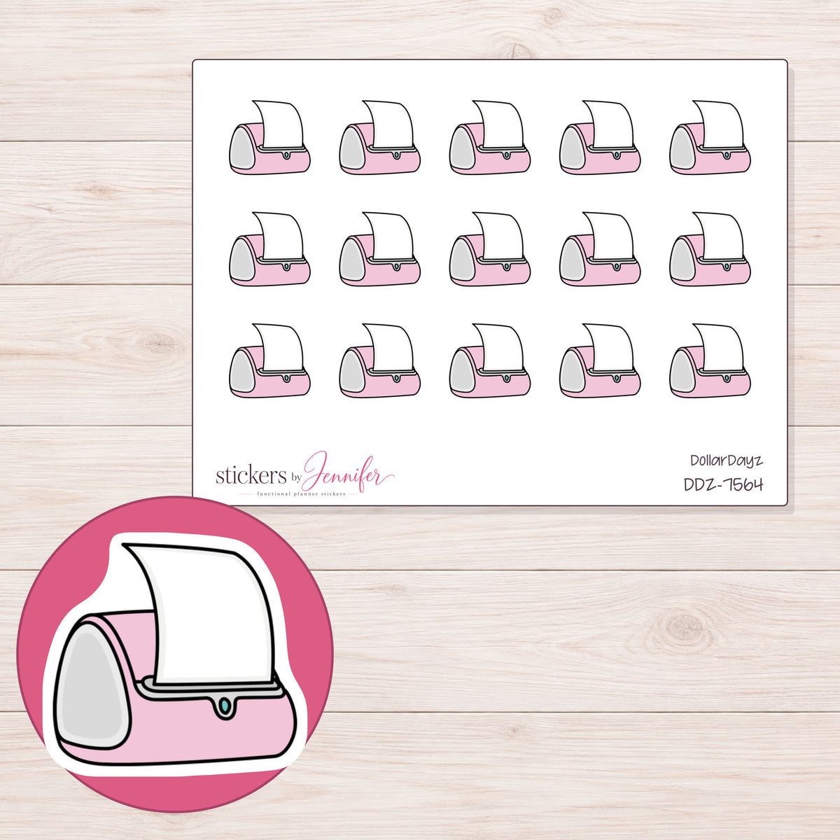 DDZ-7564 planner sticker sheet with enlarged sticker detail